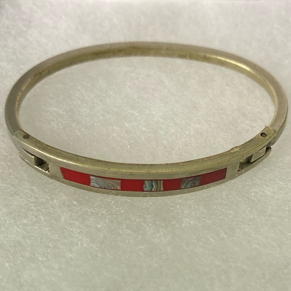 Mexican 825 silver, Red  Lucite and Abalone bracelet - Picture 1 of 5